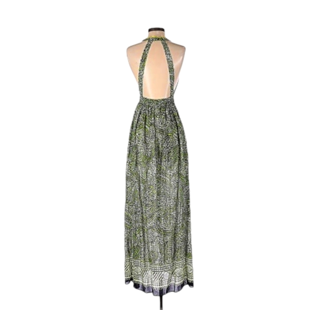 Burning Torch Green Graphic print Halter maxi dress Size-P - Picture 2 of 15